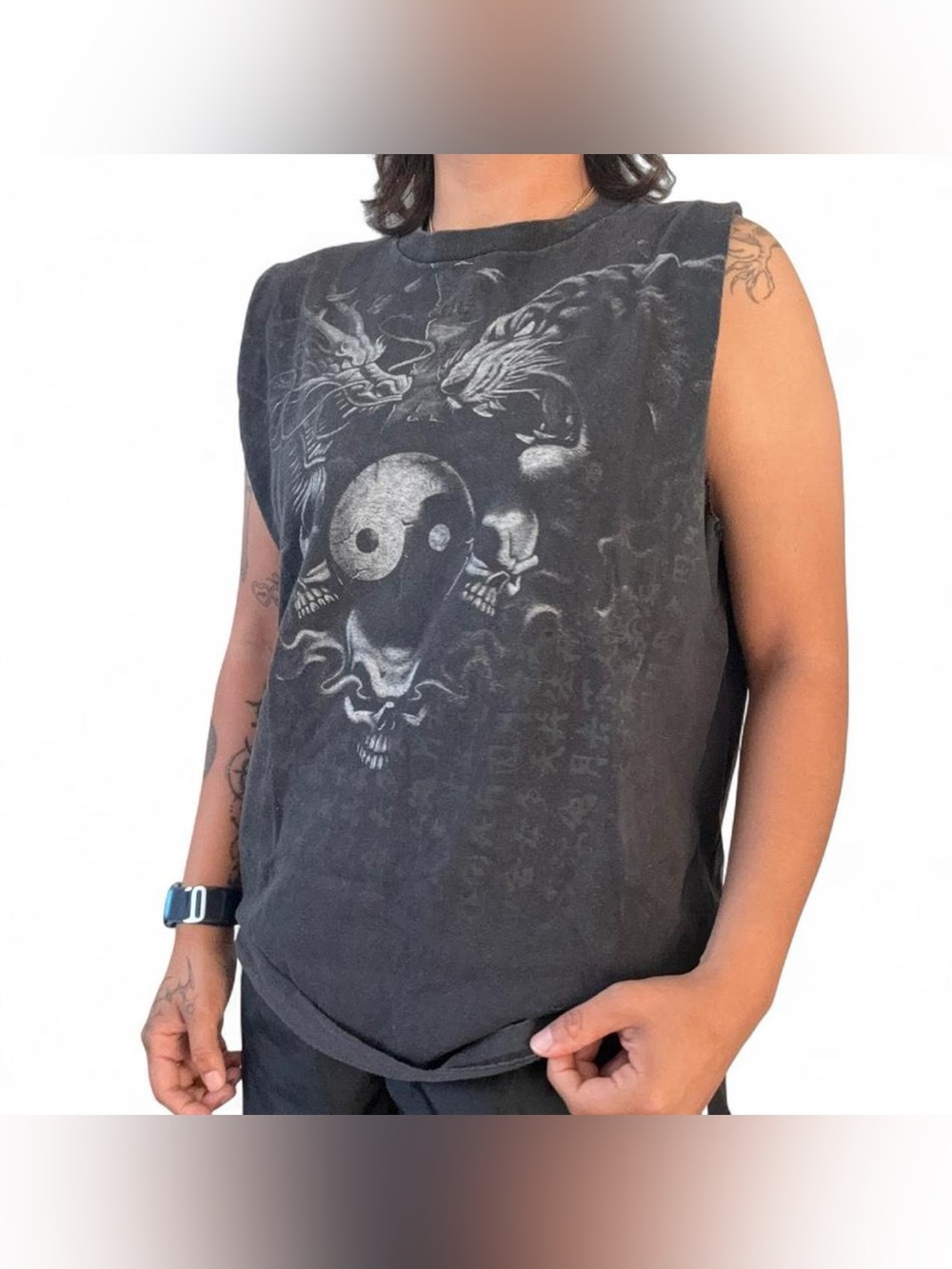 Black & grey skull and tiger tank top #goth